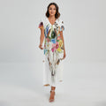 Boho Floral Deer Skull Print Short Sleeve Maxi Dress