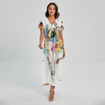 Boho Floral Deer Skull Print Short Sleeve Maxi Dress