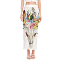 Boho Floral Deer Skull Print Side Slit Maxi Skirt