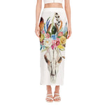 Boho Floral Deer Skull Print Side Slit Maxi Skirt
