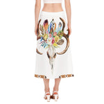 Boho Floral Deer Skull Print Side Slit Midi Skirt