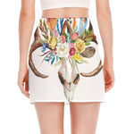 Boho Floral Deer Skull Print Side Slit Mini Skirt