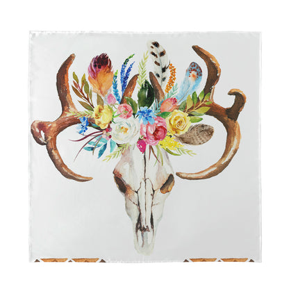 Boho Floral Deer Skull Print Silk Bandana