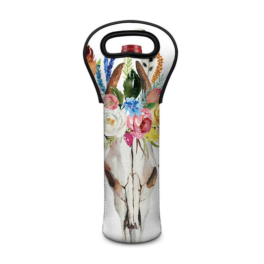 Boho Floral Deer Skull Print Single Neoprene Wine Tote