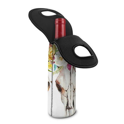 Boho Floral Deer Skull Print Single Neoprene Wine Tote