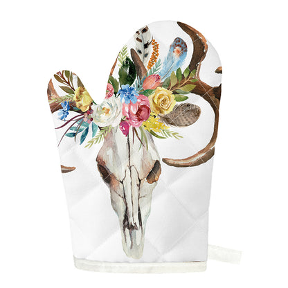 Boho Floral Deer Skull Print Single Oven Mitt