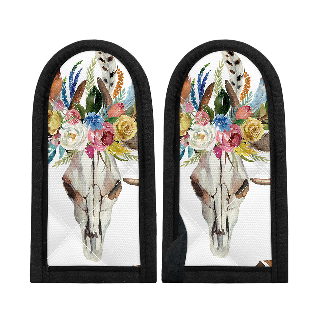 Boho Floral Deer Skull Print Skillet Handle Cover