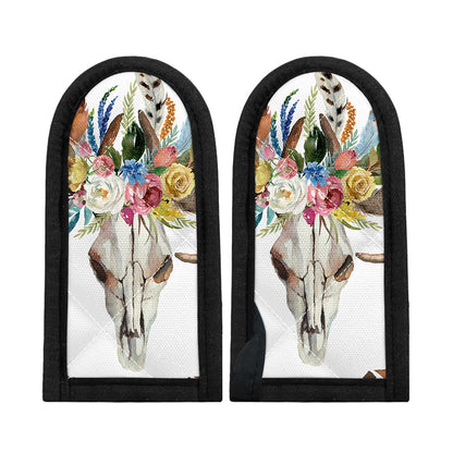 Boho Floral Deer Skull Print Skillet Handle Cover