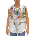 Boho Floral Deer Skull Print Sleeveless Baseball Jersey