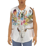Boho Floral Deer Skull Print Sleeveless Baseball Jersey