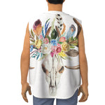 Boho Floral Deer Skull Print Sleeveless Baseball Jersey