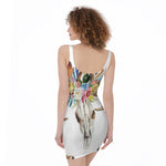 Boho Floral Deer Skull Print Sleeveless Bodycon Dress