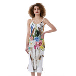 Boho Floral Deer Skull Print Slim Fit Midi Cami Dress