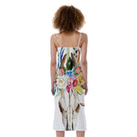 Boho Floral Deer Skull Print Slim Fit Midi Cami Dress