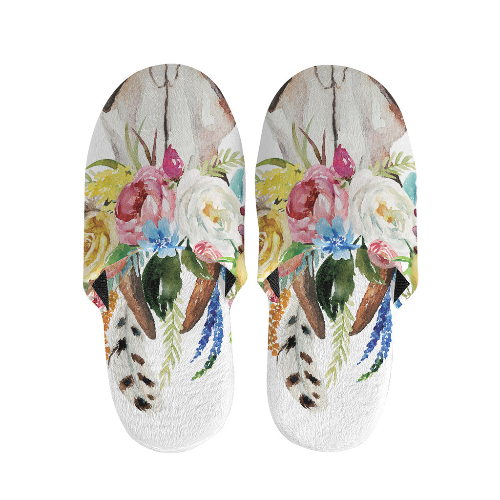 Boho Floral Deer Skull Print Slippers