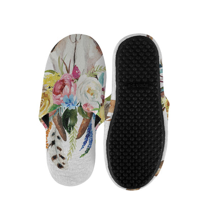 Boho Floral Deer Skull Print Slippers