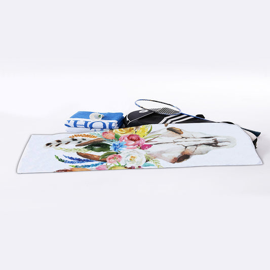 Boho Floral Deer Skull Print Sports Towel