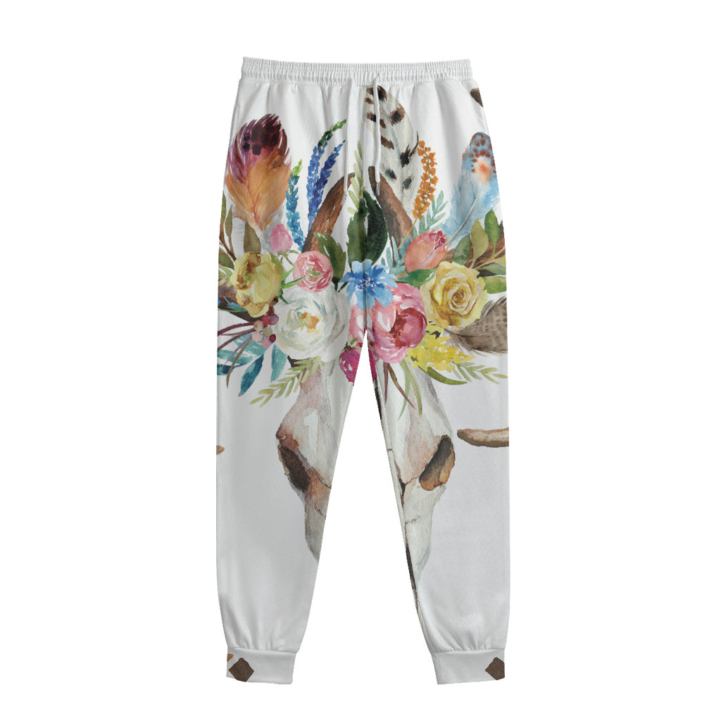 Boho Floral Deer Skull Print Sweatpants