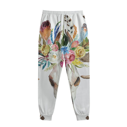 Boho Floral Deer Skull Print Sweatpants
