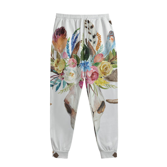 Boho Floral Deer Skull Print Sweatpants