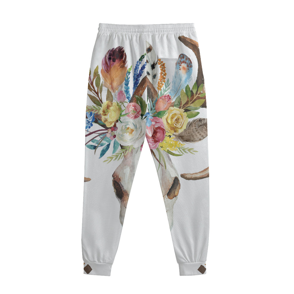 Boho Floral Deer Skull Print Sweatpants