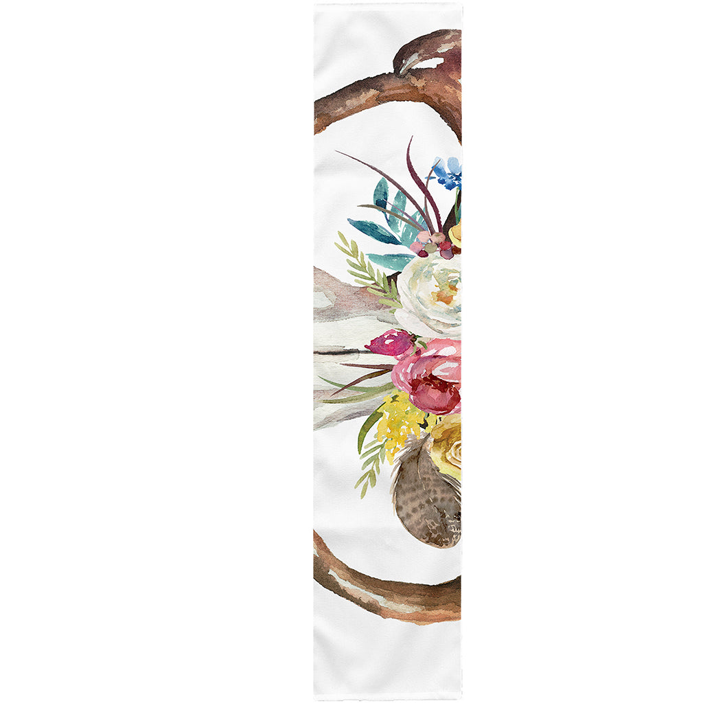 Boho Floral Deer Skull Print Table Runner
