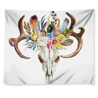 Boho Floral Deer Skull Print Tapestry