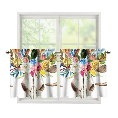 Boho Floral Deer Skull Print Tier Curtains
