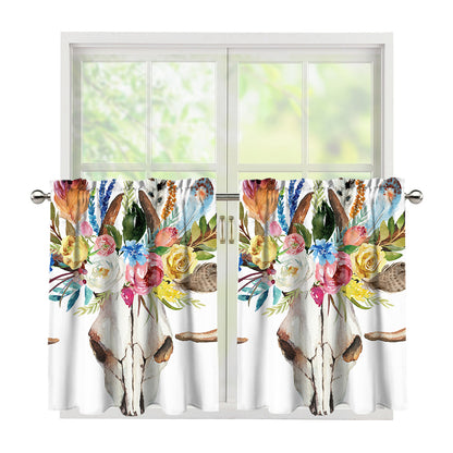 Boho Floral Deer Skull Print Tier Curtains