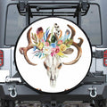 Boho Floral Deer Skull Print Tire Cover