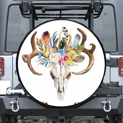 Boho Floral Deer Skull Print Tire Cover
