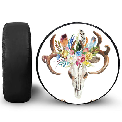 Boho Floral Deer Skull Print Tire Cover