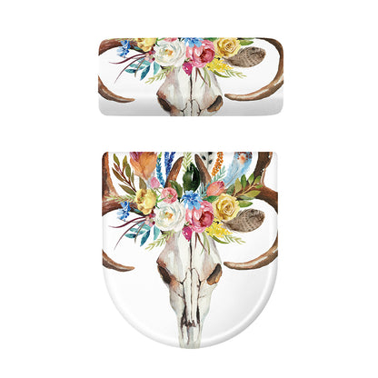 Boho Floral Deer Skull Print Toilet Lid And Tank Cover Set