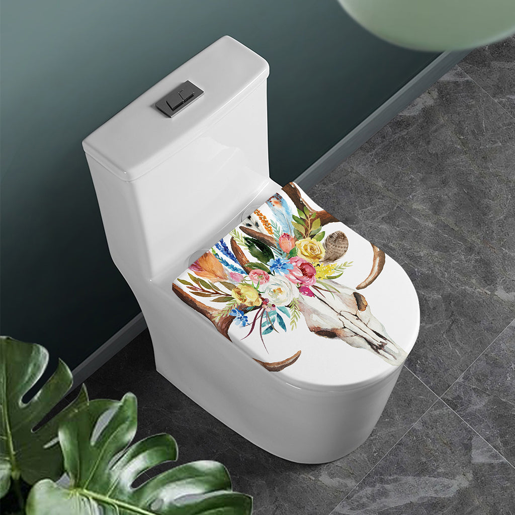 Boho Floral Deer Skull Print Toilet Lid Cover