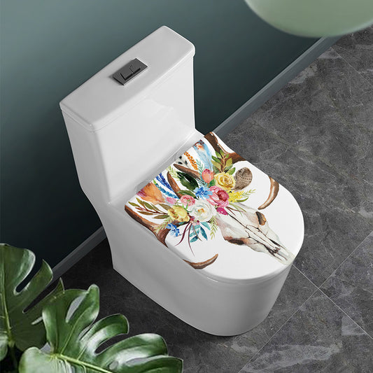 Boho Floral Deer Skull Print Toilet Lid Cover
