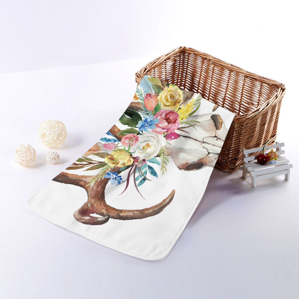 Boho Floral Deer Skull Print Towel