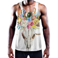 Boho Floral Deer Skull Print Men's Workout Tank Top
