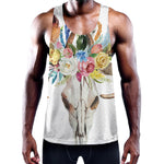 Boho Floral Deer Skull Print Training Tank Top