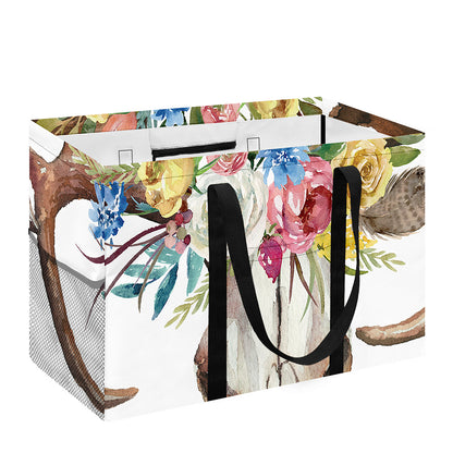 Boho Floral Deer Skull Print Utility Tote Bag