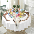 Boho Floral Deer Skull Print Waterproof Round Tablecloth