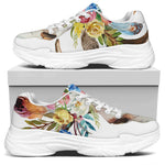 Boho Floral Deer Skull Print White Chunky Shoes