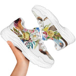 Boho Floral Deer Skull Print White Chunky Shoes