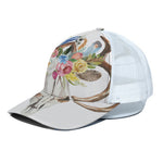 Boho Floral Deer Skull Print White Mesh Trucker Cap