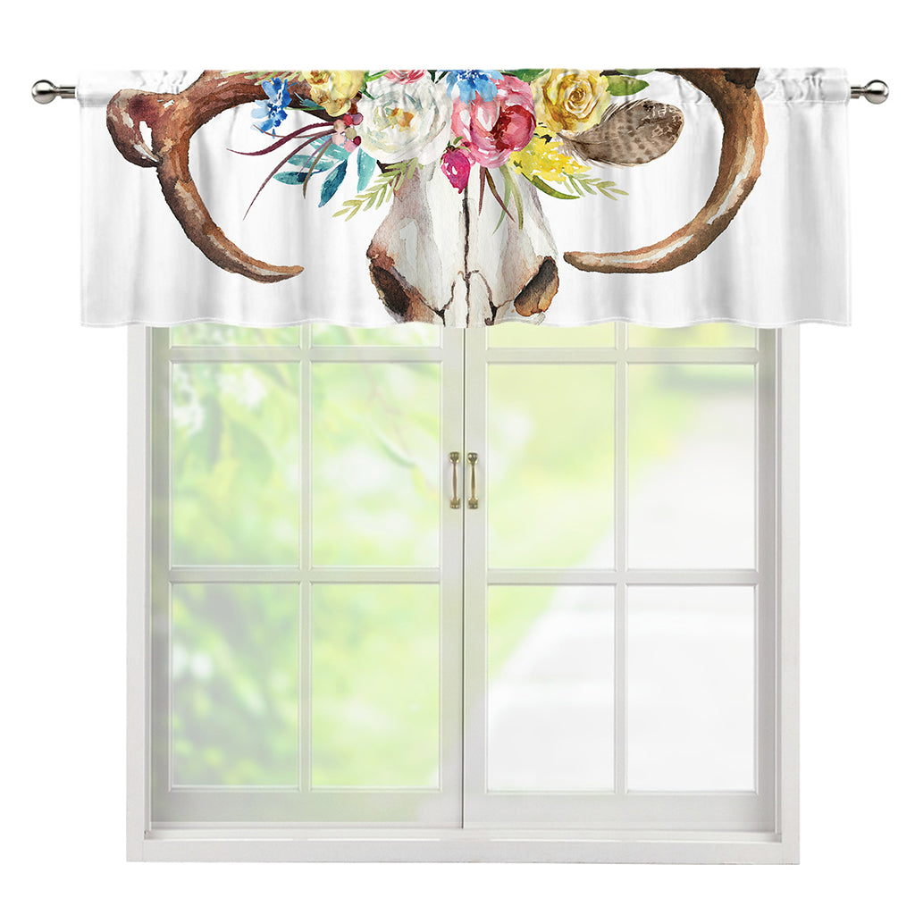 Boho Floral Deer Skull Print Window Valance