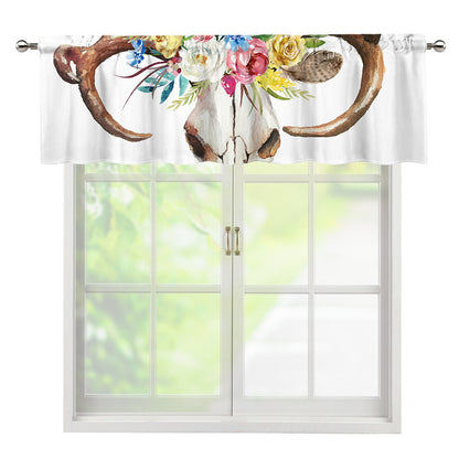 Boho Floral Deer Skull Print Window Valance