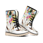 Boho Floral Deer Skull Print Winter Boots