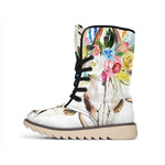Boho Floral Deer Skull Print Winter Boots