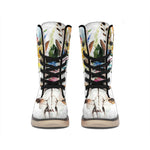Boho Floral Deer Skull Print Winter Boots