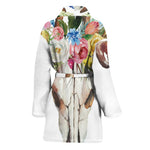 Boho Floral Deer Skull Print Women's Bathrobe