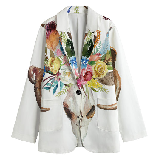 Boho Floral Deer Skull Print Women's Blazer